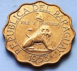 Paraguai 1953 25 Cêntimos Alumínio-Bronze KM# 27