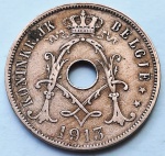 Bélgica 1913 25 cents Legenda em Holandês `KONINKRIJK BELGIË` Cupro-Níquel KM# 69