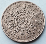 Reino Unido 1967 2 Shillings (florins) Rainha Elizabeth II Cupro-Níquel KM# 907