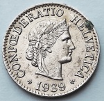 Suíça 1939 10 Rappen Níquel KM# 27b