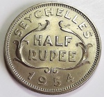 Ilhas Seychelles 1954 ½ Rúpia Cupro-Níquel KM# 12 (Apenas 72 Mil Cunhadas)