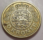 Dinamarca 1990 10 Coroas Rainha Margrethe II (1989 - 2024) Alumínio-Bronze KM# 867