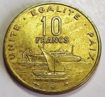 Djibouti 1991 10 Francos Cobre-Alumínio-Níquel KM# 23