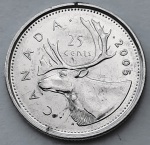 Canadá 2005 25 Cents Aço com revestimento de Níquel KM# 493