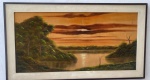 LINDO QUADRO OLEO SOBRE VELUDO, PAISAGEM POR DO SOL EM,  RIO , 1,15X63CM , CONSERVADO