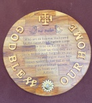 MEDALHAO DE MADEIRA DECORATIVA RELIGIOSA FEITA DE MADEIRA DE OLIVEIRA DA TERRA SANTA, JERUSALEM,COM O PAI NOSSO EM INGLES, DEUS ABENÇOE NOSSO LAR, 20CM CONSERVADA