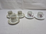 Lote de 5 xícaras de café em porcelana, floral com friso ouro, sendo 2 modelos. Medindo 5cm x 5,5cm de altura.