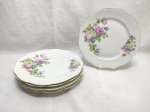Jogo de 6 pratos rasos de mesa em porcelana polonesa KPM floral com friso ouro. Medindo 24,5cm de diâmetro.