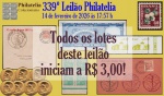 <font color="#8B4513"><b>NESTE NOSSO 340º LEILÃO TEREMOS 337 LOTES COM TODOS INICIANDO A R$ 3,00! ATÉ O DIA DO LEILÃO ACRESCENTAREMOS LOTES DIARIAMENTE AO LEILÃO. O FRETE, COMO SEMPRE FAZEMOS, É DE R$ 20,00 PARA TODOS OS COMPRADORES! VISITEM O LEILÃO DIARIAMENTE E BOA SORTE!</b></font>