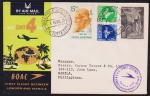 Inglaterra 1961 - (VOO CALCUTÁ - MANILLA) Envelope oficia da British Overseas Airways Corporation (BOAC) voado em primeiro voo com selos e carimbos do voo e de circulação!