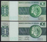 Brasil - Seleção de 2 cédulas no valor de 1 Cruzeiro República, novas sem uso e sem dobras com assinaturas diferentes!