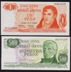 Argentina - Seleção de 2 cédulas nos valores 1 e 500 Pesos sem sinais de uso!