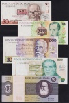 Brasil - Seleção de 5 cédulas do Brasil, diferentes, perfeitas e sem sinais de uso! Oportunidade!