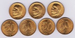 Brasil 1956 - Seleção de 7 moedas de bronze alumínio no valor de 50 centavos com efígie do Presidente Dutra em estado flor de cunho. Moedas nunca circuladas ou usadas!