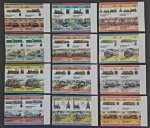 Grenadines de São Vicente 1994 - FERROVIAS, série completa de 24 valores em quadras SEM DENTEAÇÃO, sem carimbo com goma perfeita! São 48 selos no total!