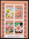 Tanzânia - Flores, bloco filatélico SEM DENTEAÇÃO, sem carimbo e com goma!