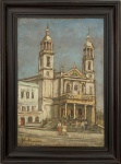 JOSÉ MARIA DE ALMEIDA (Portugal 1906 / Minas Gerais 1995) - Obra em óleo sobre tela, "Basílica Belem do Pará", assinada no canto inferior esquerdo, datada 1983, proteção de moldura de madeira escura. Medida da obra 38 x 55cm. Medida total 51 x 68cm.