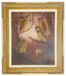 RENATO CATALDI (São Paulo 1909 / Rio de Janeiro 1981) - Obra em óleo sobre placa representando "figuras de corujas", assinada no canto inferior direito, protegida por moldura kaminagai. Medida da obra 63 x 80cm. Medida total 1m x85cm.