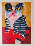 Aldemir Martins, Gato Listrado, gravura, tiragem 38/120, 70x50cm, Edição Póstuma, sem moldura