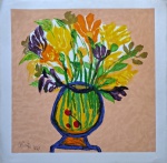 Osmar Santos, Vaso com flores, gravura, tiragem 53/100, 66x67cm, sem moldura, necessita de limpeza