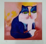 Aldemir Martins, Gato Azul, gravura 30/120, 50x50cm, sem moldura, Edição Póstuma