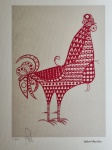 Aldemir Martins, Galo Vermelho, gravura, tiragem 24/100, 50x36cm, sem moldura, Edição Póstuma