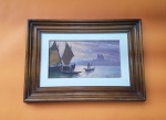 ANGELO CANNONE - Porto de Napoli, com pescadores, óleo sobre eucatex - Pintura: 24 X 14 cm - Moldura: 39 X 28 cm