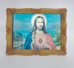 Lindo quadro religioso com imagem representando o Sagrado coração de Jesus  - Moldura em Plástico rígido, protegido por vidro   -  Medida:  27,5 x 21,5 x 2 cm.