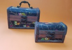 Par de baús de madeira com estampas de corujas - Grande: 15 X 9 X 10 cm - Pequeno: 11 X 6 X 7 cm