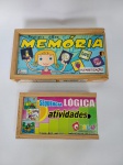 Conservado Lote com 2 Jogos  -  Memória e Sequência lógica  -  Material em madeira  -  Completo. Conforme foto  -  Medida da maior: 23 x 13 x 4 cm.