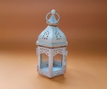 Lanterna marroquina decorativa de vela, em metal e vidro, na cor creme - Dimensão: 20 X 8 cm