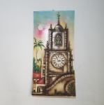 Quadro Anezia Medeiros, reproduzido em fibra de vidro por Gallardo, com linda  imagem de uma igreja com torre com relógio, funcionamento do relógio a Quartz - Dimensão: 74 X 38 cm