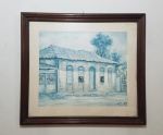 Reprodução de "Casa colonial" em moldura de madeira, com proteção de vidro - Dimensão: 49 X 44 cm