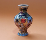 Mini pote em cloisonné, padrão floral com detalhes em vermelho - Dimensão: 5 X 3,5 cm