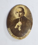 Antigo Adorno Religioso em Metal com Imagem representando - BEATO MARCELINO CHAMPAGNATA  - Medida: 8 x 6 cm. Conforme fotos. OBS: Falta o suporte de mesa ou parede.