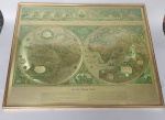 Linda e Decorativa Impressão Metalizada Dourada Inglesa do Mapa  Mundi - BLAEU WALL MAP - Moldura de madeira com proteção de Vidro. Medida: 55 cm x45 cm x 1,5 cm. Printed in England , Reference Number 395623. Conforme fotos.