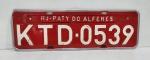 ANTIGA PLACA AUTOMOTIVA VERMELHA TRÊS LETRAS