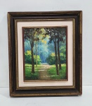 PEDRO NASCIMENTO - ANTIGO QUADRO ÓLEO SOBRE TELA " PAISAGEM " ASSINADO E DATADO. MEDINDO A MOLDURA 43 X 38 CM