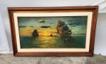 AUTOR NÃO IDENTIFICADO - MARAVILHOSO QUADRO ÓLEO SOBRE TELA "PAISAGEM MARÍTIMA" MEDINDO A MOLDURA 76.5 X 127 CM. OBS: ESTE LOTE SÓ PODE SER DESPACHADO VIA TRASNPOSRTADORA DEVIDO A SEU TAMANHO