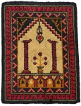 Tapete turco KILIM de oração, feito a mão em policromia. Necessita higienização. Mede 93 x 71cm.