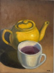 EDITH - Óleo sobre tela, natureza morta " xícara e bule", assinada no canto inferior direito. Medida total 30cm x 40cm.