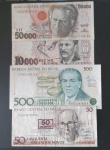 4 Cedulas - Brasil !! valores de 50.000 Lim Cruzados + 10.000 Mil Cruzados !! + 500 Cruzeiros !! + 50 Cruzeiros Novoa !! estado de MBS e Soberbas !! valor abaixo de mercado !!