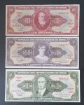 3 Cedulas - Brasil !! todas diferentes !! 10, 50 e 100 cruzeiros com carimbo de desvalorização !! em estado de Soberbas e Flor de estampa !! , valor de mercado cerca de 30,00 reais