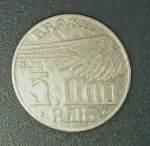 Moeda do Brasil !! comemorativa de Santos Dumont !! data de 1936 !! material prata !! valor de 5000 Reis !! data primeira ...