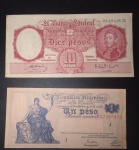 2 cedulas da Argentina !! valor de 1 Peso!! muito antiga e 10 pesos decada de 1940 !! otimo estado de conservação !! MBC e Soberbas !! dificil neste estado !!!
