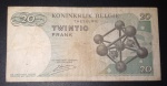 Cedula - Estrangeira da Belgica !! !! Valor de 20 Francs !! ... linda imagem de estrutura do Atomo !!  decreto do ano de 1964 !!