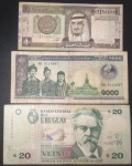 3 Cedulas - estrangeiras !! Arabia Saudita !! + Uruguay !! e Vietnan !! todas antigas !! dificil de aparecer !!