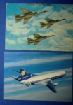 2 Postais -Imagens de aviões MIRAGE F1 (França ) e DC10 da Luftfansa (alemanha) 50 metros de comprimeto , capacidade de `182 ton. Velocidade de 900 Km/hora !!!