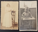 Fotografia - 2 peças - bebe em cadeira de comer !! ano de 1954 !! e adolescente com roupa de Debutante !!