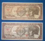 2 Cedula/Brasil - 5 cruzeiros Indio  serie 020 e 007 !! ambas MBC !! valor de estimava de mercado = 30,00 R$